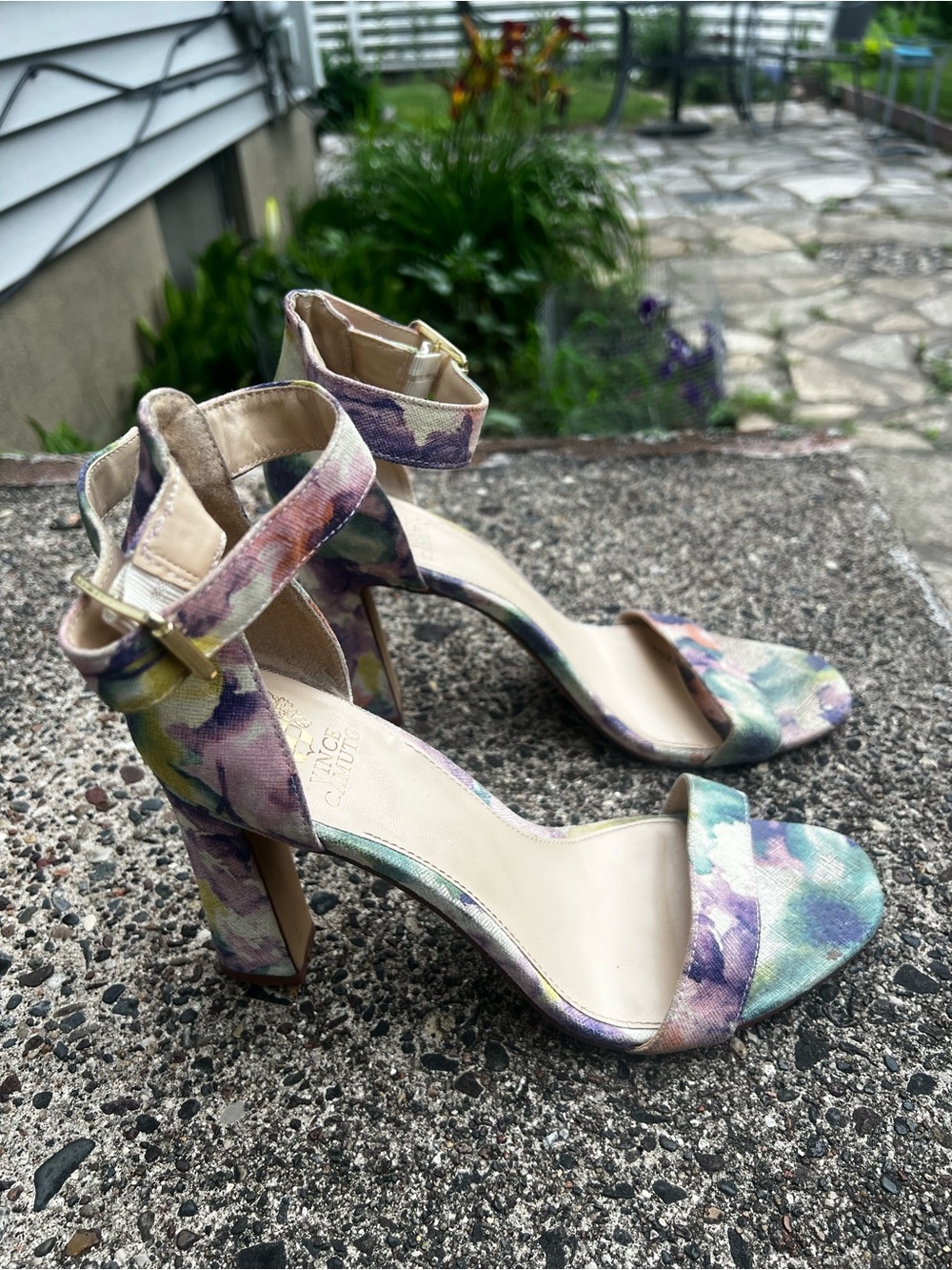 Vince Camuto Pastel Floral Ankle-Strap Block Heels
